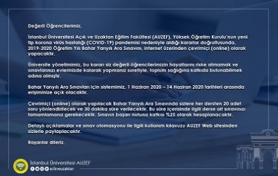İstanbul AUZEF Bahar Dönemi Arasınavları Online Olacak